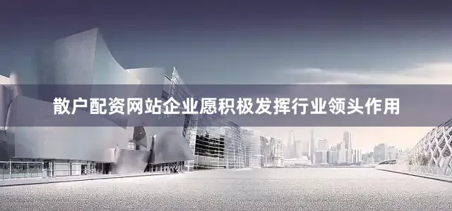 散户配资网站企业愿积极发挥行业领头作用